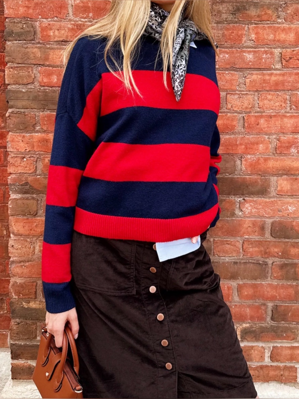 Sonoma Oversized Red and Black Wide-Stripe Crewneck Sweater